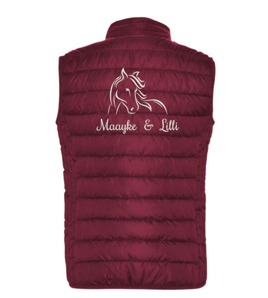 Damesbodywarmer met paardenlijntekening en tekst