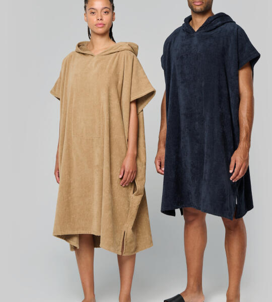 Uniseks poncho met capuchon van badstof