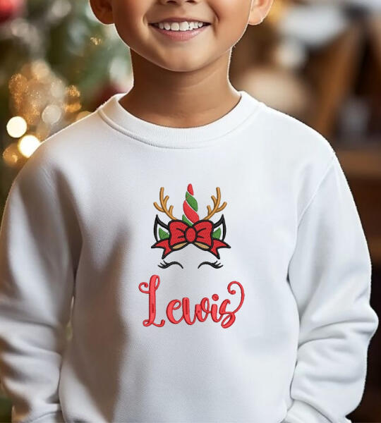 Sweat de Noël enfant licorne – Brodé avec prénom | Doux et confortable
