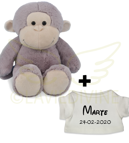 Knuffel aapje met gepersonaliseerd t-shirt (groot)