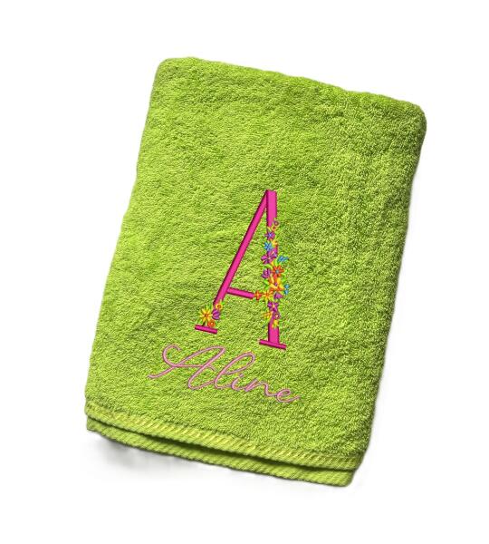 Drap de bain avec monogramme floral & prénom