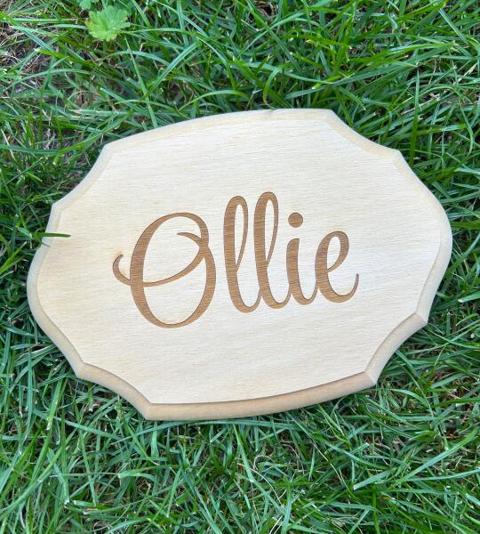 Elegant houten naambord van 20 cm met gravure