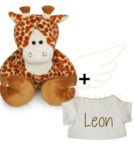 Knuffel Giraf met gepersonaliseerd T-shirtje (grote maat)