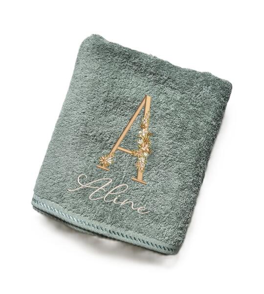 Serviette avec monogramme floral & prénom