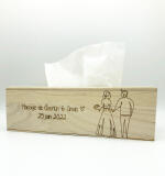 Houten tissuebox met fineline Trouwkoppeltje